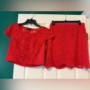 bebe Red Lace Two-Piece Skirt Set